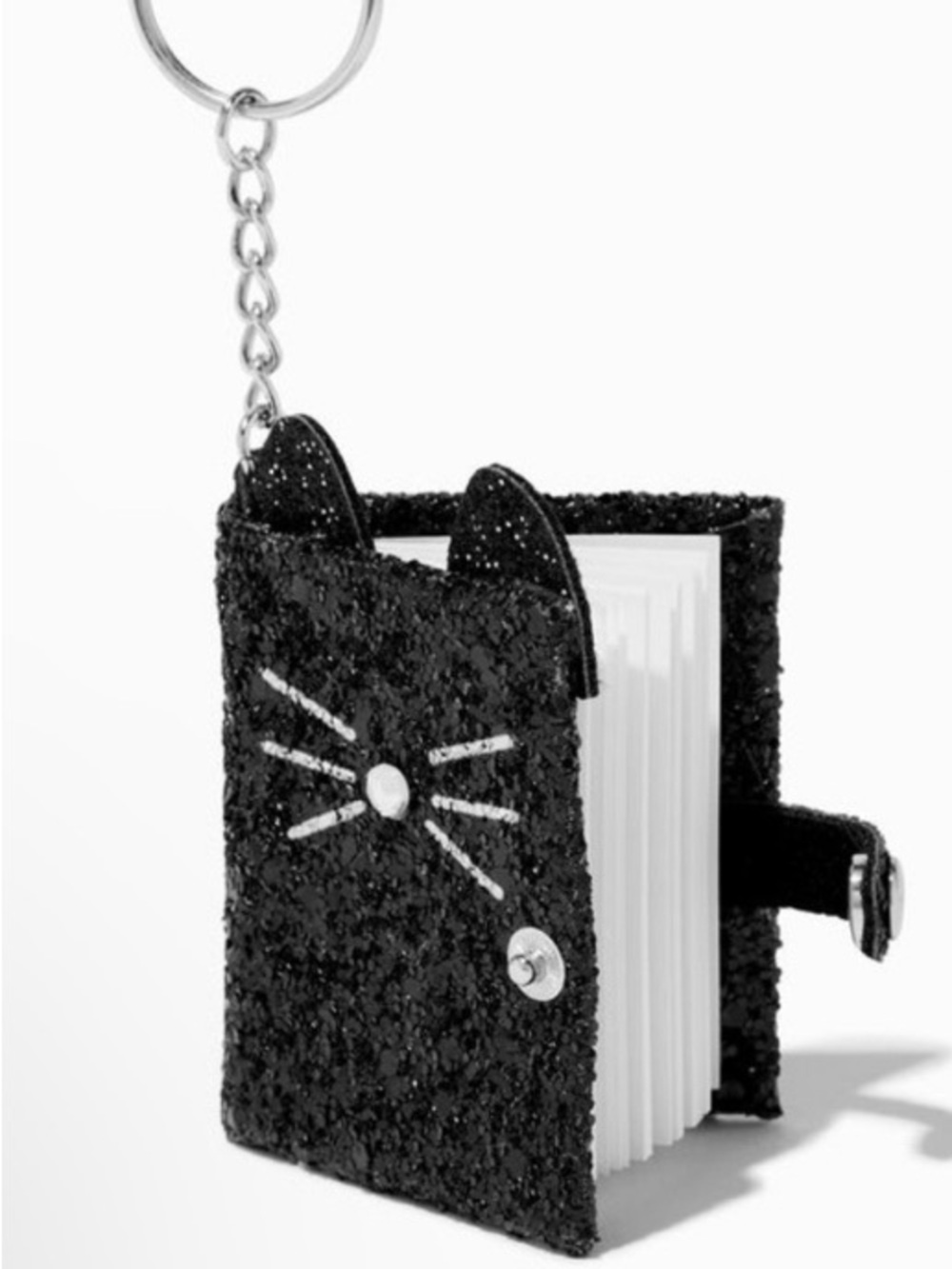 Claire's Black Glitter Cat Keychain Card Holder